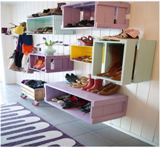Apple wooden crates and boxes can be used as shoe shelves